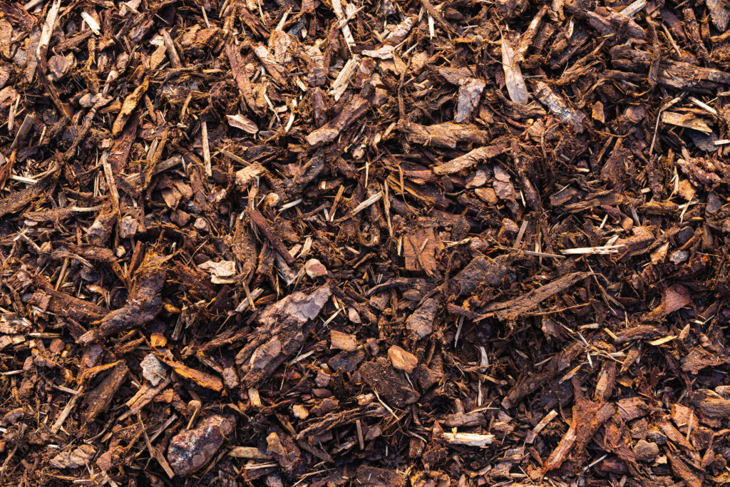 Close-up view of high-quality brown mulch.